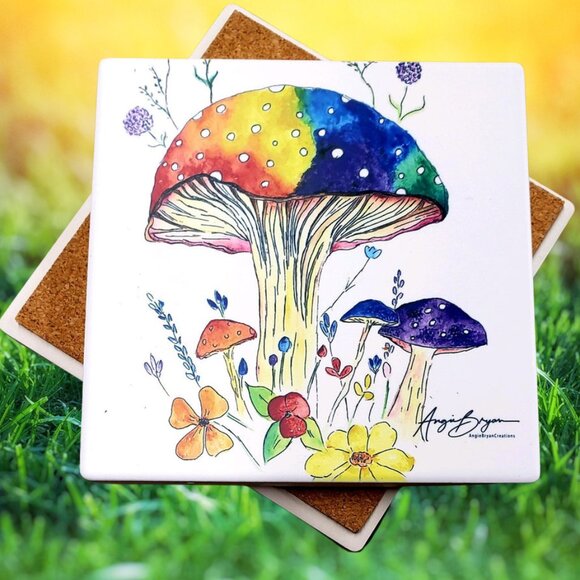 Angie Bryan Creations Other - Colorful Mushroom Sandstone Coaster by Angie Bryan of Angie Bryan Creations
